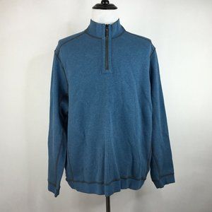 Tommy Bahama Mens Long Sleeve 1/4 Zip Pullover Sweater Reversible Blue Gray XL